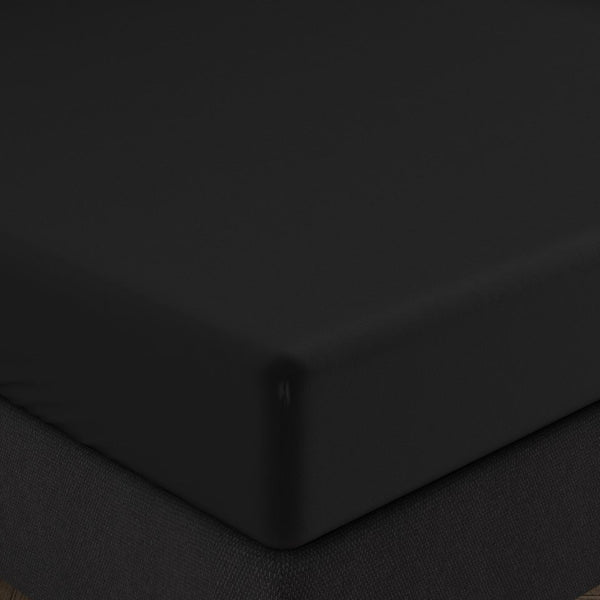Double Jersey 220 GSM Soft Cotton Fitted Sheet | Black | Single 80/100 x 220cm (L) x 40cm (D) - The Bedding & Blankets Store