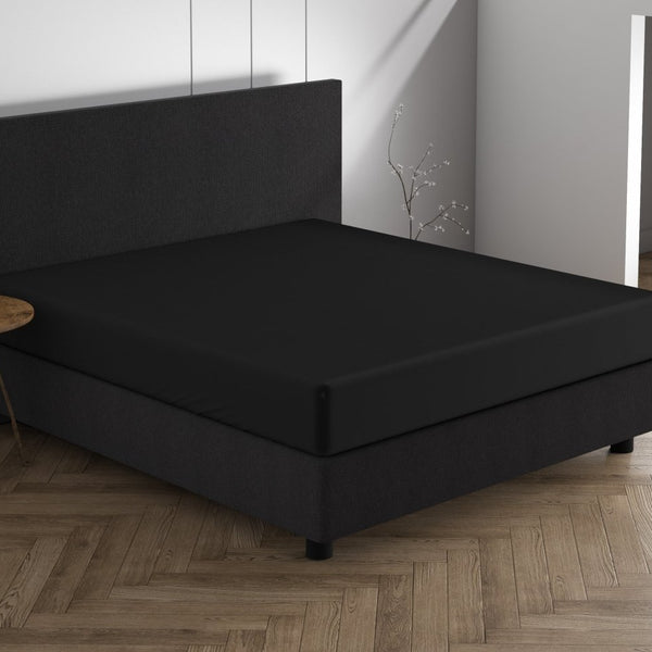 Double Jersey 220 GSM Soft Cotton Fitted Sheet | Black | Single 80/100 x 220cm (L) x 40cm (D) - The Bedding & Blankets Store