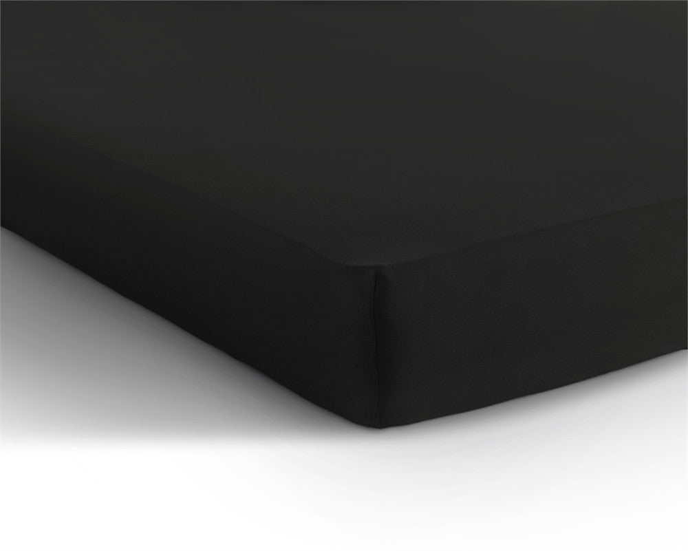 Double Jersey 220 GSM Soft Cotton Fitted Sheet | Black | Single 80/100 x 220cm (L) x 40cm (D) - The Bedding & Blankets Store