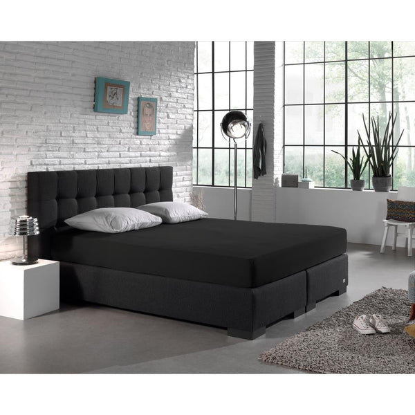 Double Jersey 220 GSM Soft Cotton Fitted Sheet | Black | Single 80/100 x 220cm (L) x 40cm (D) - The Bedding & Blankets Store