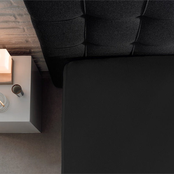 Double Jersey 220 GSM Soft Cotton Fitted Sheet | Black | Single 80/100 x 220cm (L) x 40cm (D) - The Bedding & Blankets Store