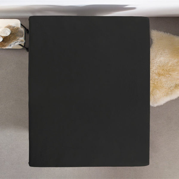 Double Jersey 220 GSM Soft Cotton Fitted Sheet | Black | Single 80/100 x 220cm (L) x 40cm (D) - The Bedding & Blankets Store