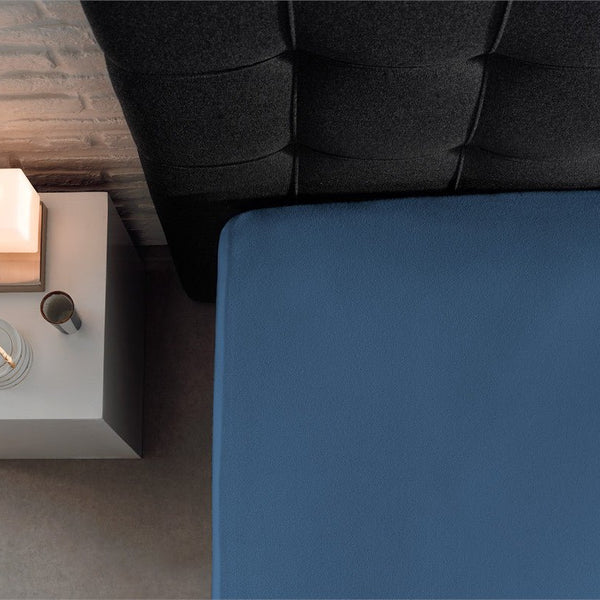Double Jersey 220 GSM Soft Cotton Fitted Sheet | Blue | Single 80/100 x 220cm (L) x 30cm (D) - The Bedding & Blankets Store