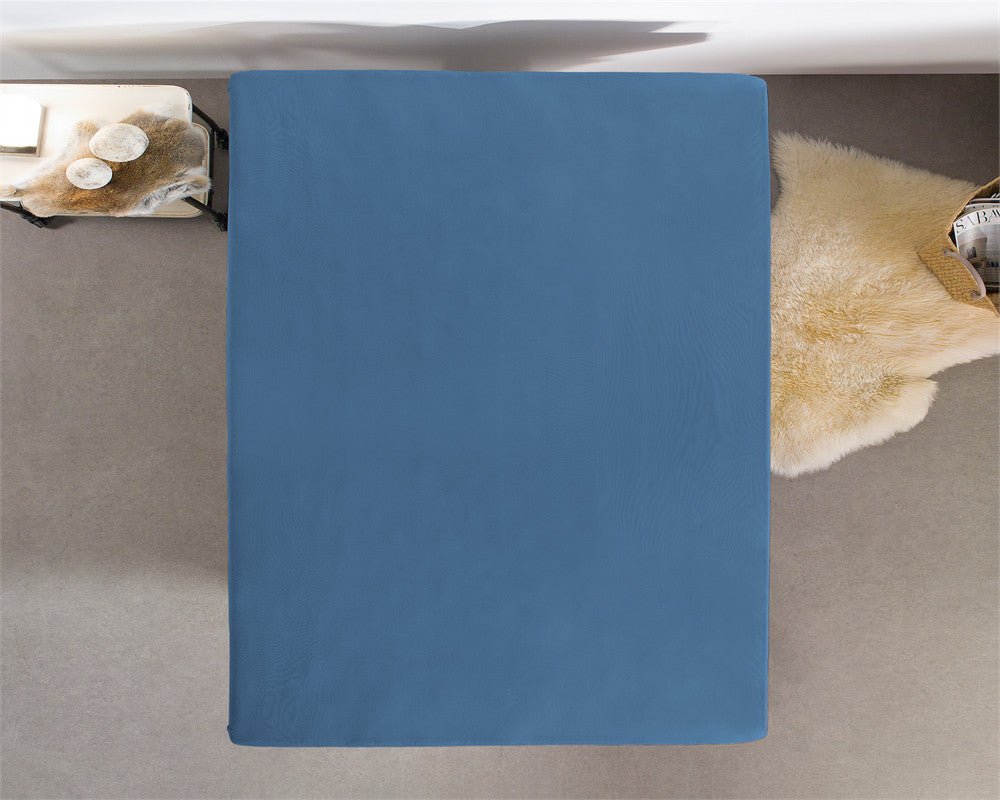 Double Jersey 220 GSM Soft Cotton Fitted Sheet | Blue | Single 80/100 x 220cm (L) x 30cm (D) - The Bedding & Blankets Store