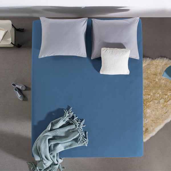 Double Jersey 220 GSM Soft Cotton Fitted Sheet | Blue | Single 80/100 x 220cm (L) x 30cm (D) - The Bedding & Blankets Store