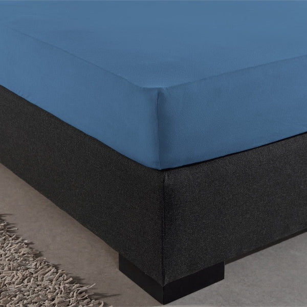 Double Jersey 220 GSM Soft Cotton Fitted Sheet | Blue | Single 80/100 x 220cm (L) x 30cm (D) - The Bedding & Blankets Store