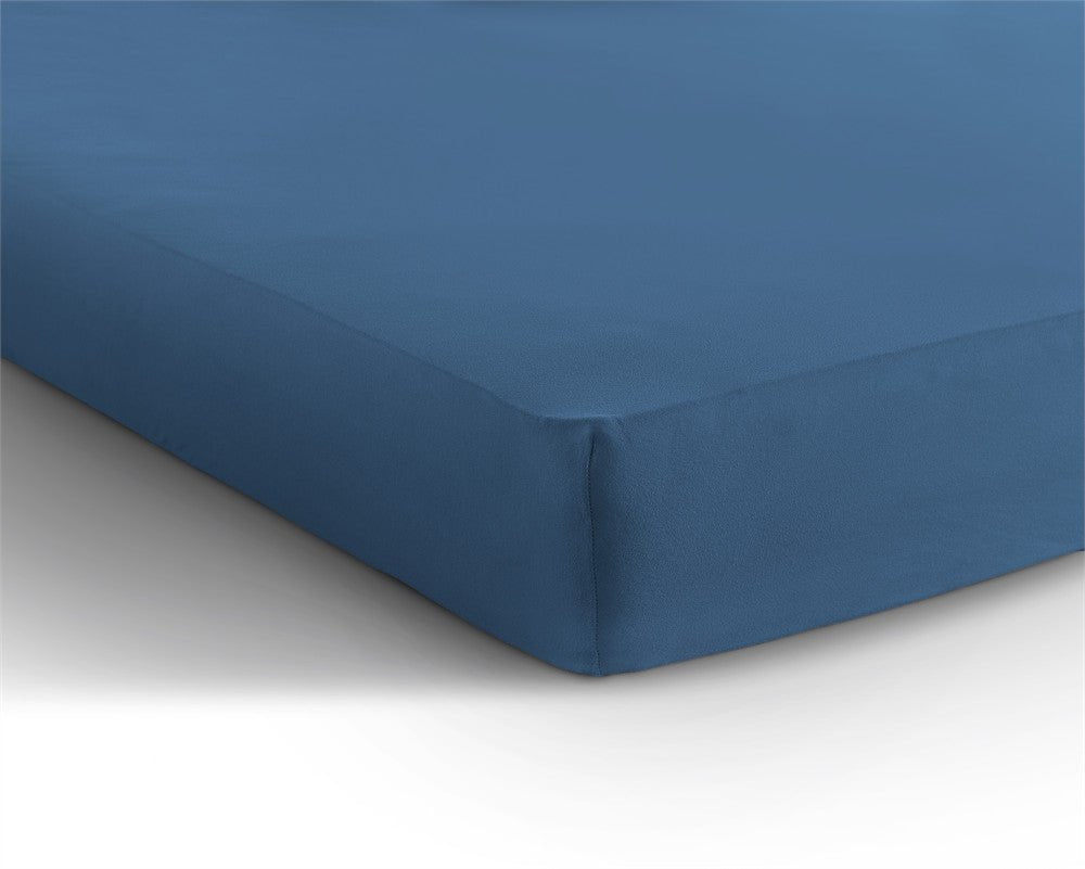 Double Jersey 220 GSM Soft Cotton Fitted Sheet | Blue | Single 80/100 x 220cm (L) x 30cm (D) - The Bedding & Blankets Store