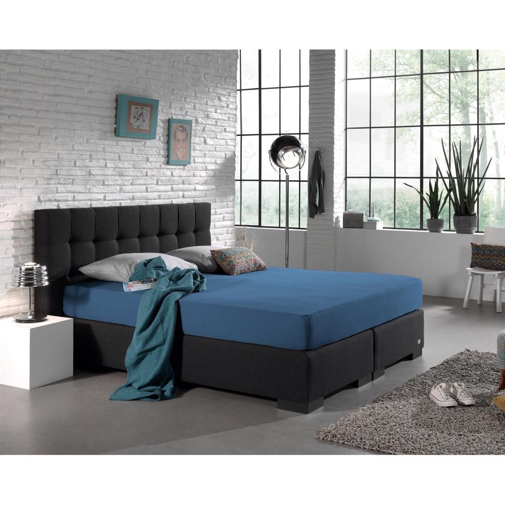 Double Jersey 220 GSM Soft Cotton Fitted Sheet | Blue | Single 80/100 x 220cm (L) x 30cm (D) - The Bedding & Blankets Store