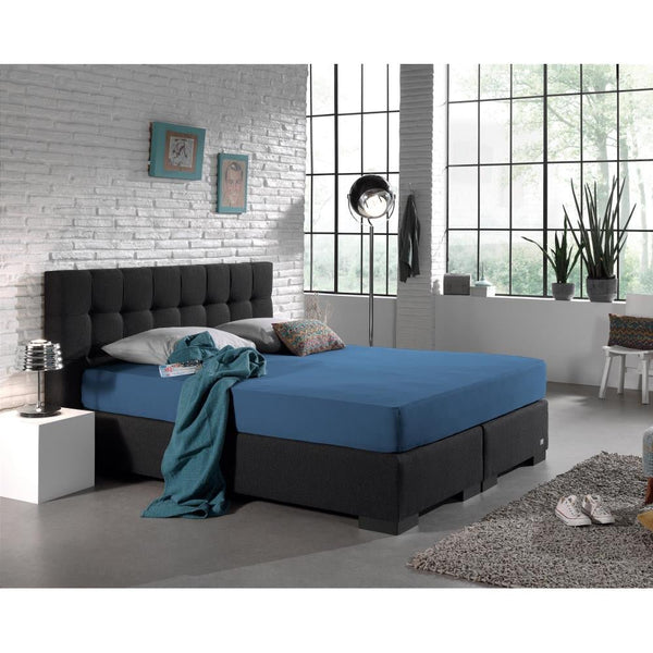 Double Jersey 220 GSM Soft Cotton Fitted Sheet | Blue | Single 80/100 x 220cm (L) x 30cm (D) - The Bedding & Blankets Store