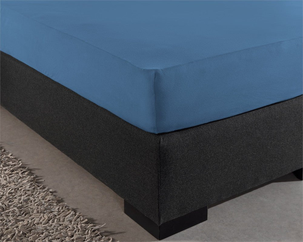 Double Jersey 220 GSM Soft Cotton Fitted Sheet | Blue | Single 80/100 x 220cm (L) x 30cm (D) - The Bedding & Blankets Store