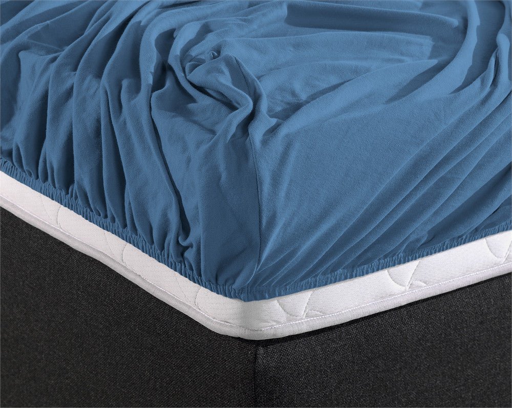 Double Jersey 220 GSM Soft Cotton Fitted Sheet | Blue | Single 80/100 x 220cm (L) x 30cm (D) - The Bedding & Blankets Store