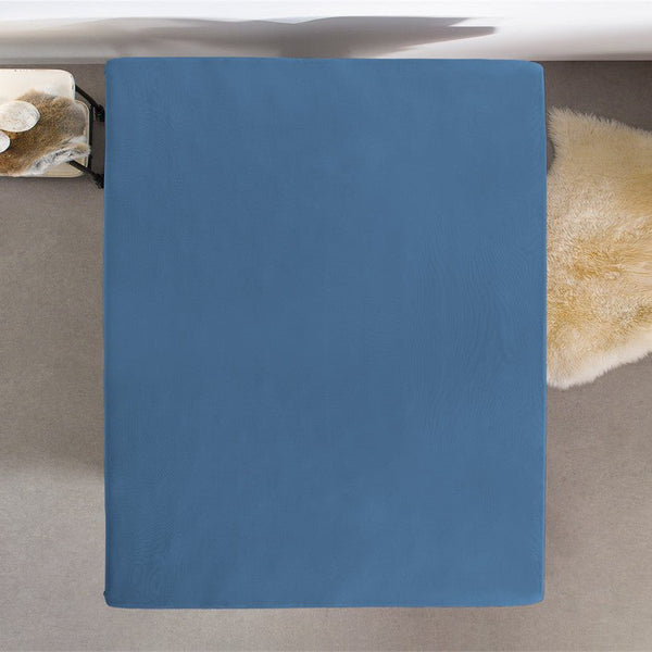 Double Jersey 220 GSM Soft Cotton Fitted Sheet | Blue | Single 80/100 x 220cm (L) x 30cm (D) - The Bedding & Blankets Store