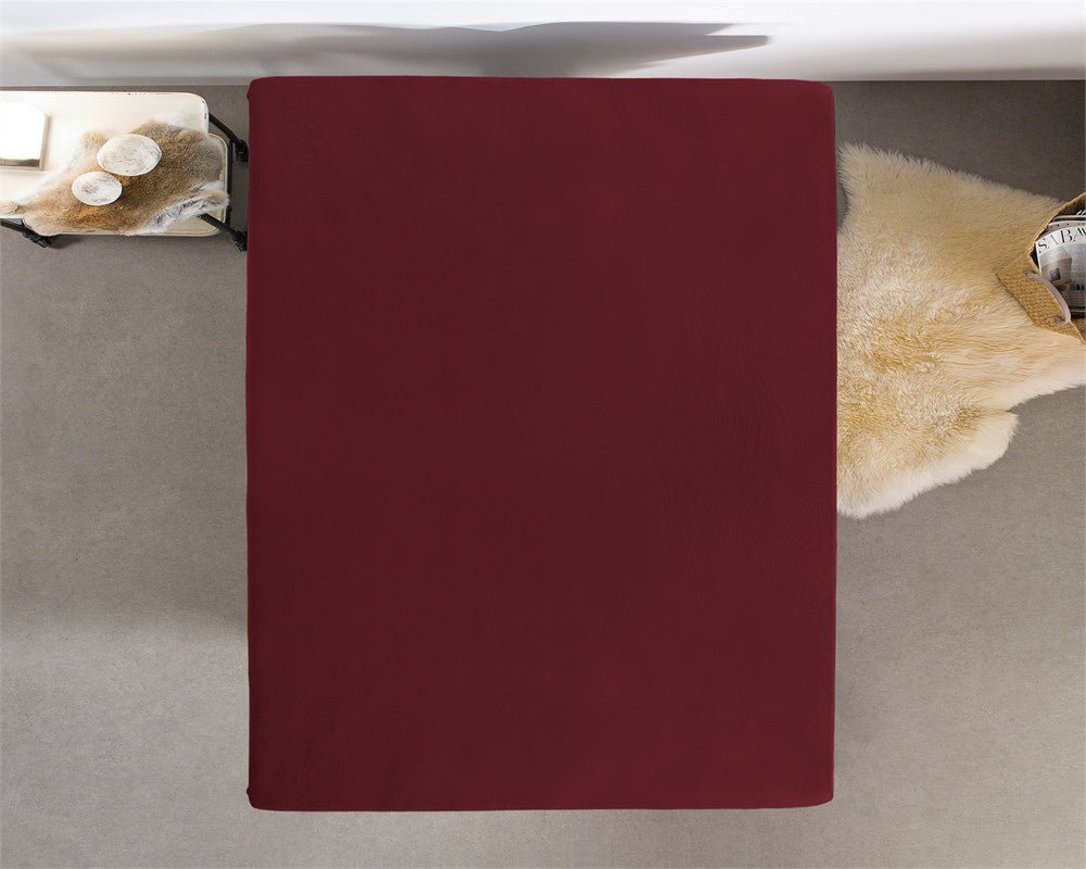 Double Jersey 220 GSM Soft Cotton Fitted Sheet | Bordeaux Red | Queen/King (EU) 160/180 x 200/220cm (L) x 40cm (D) - The Bedding & Blankets Store