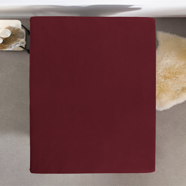 Double Jersey 220 GSM Soft Cotton Fitted Sheet | Bordeaux Red | Queen/King (EU) 160/180 x 200/220cm (L) x 40cm (D) - The Bedding & Blankets Store