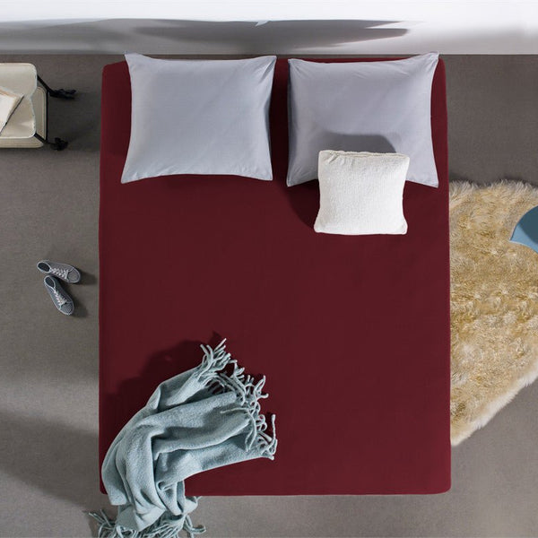 Double Jersey 220 GSM Soft Cotton Fitted Sheet | Bordeaux Red | Queen/King (EU) 160/180 x 200/220cm (L) x 40cm (D) - The Bedding & Blankets Store