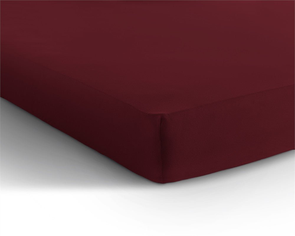 Double Jersey 220 GSM Soft Cotton Fitted Sheet | Bordeaux Red | Queen/King (EU) 160/180 x 200/220cm (L) x 40cm (D) - The Bedding & Blankets Store