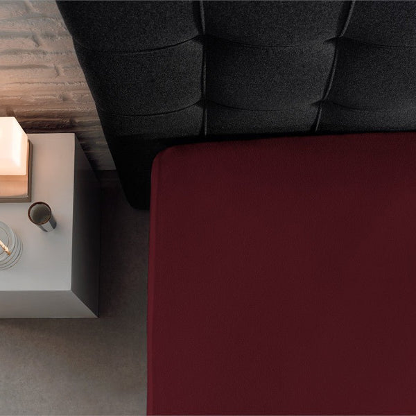 Double Jersey 220 GSM Soft Cotton Fitted Sheet | Bordeaux Red | Queen/King (EU) 160/180 x 200/220cm (L) x 40cm (D) - The Bedding & Blankets Store