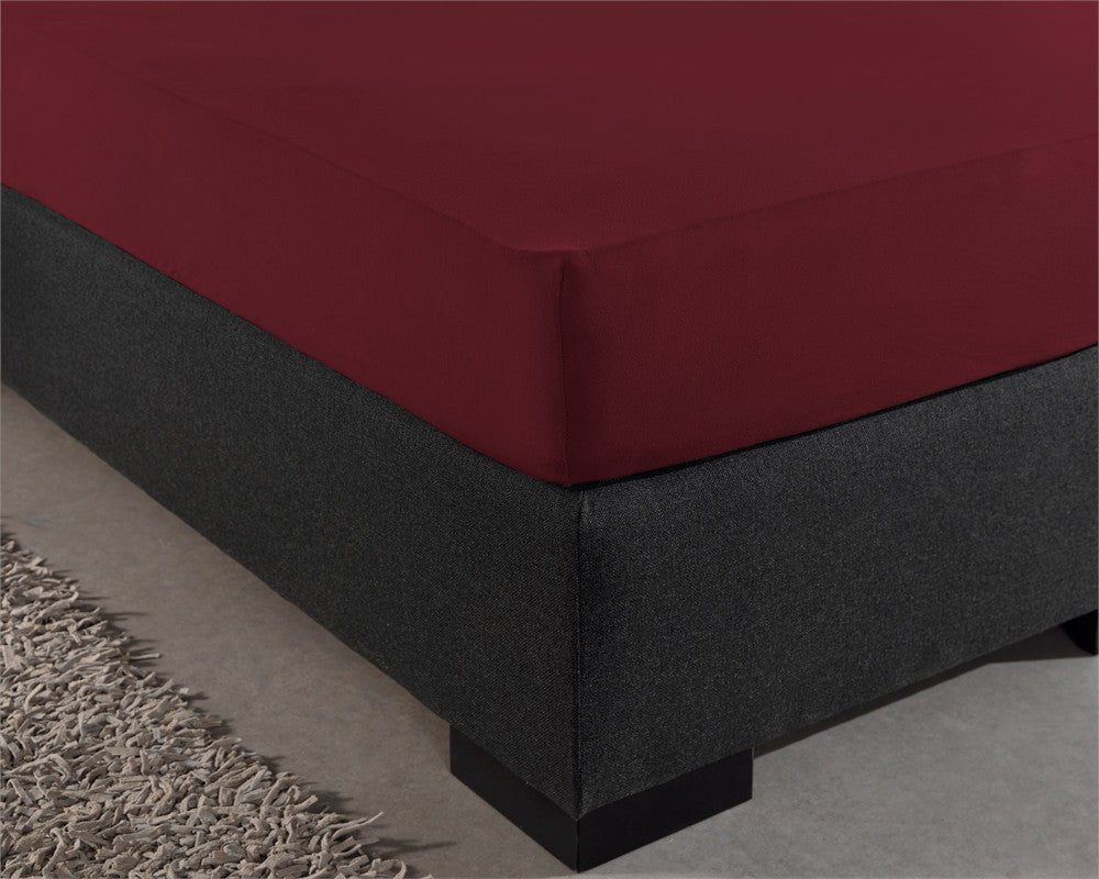 Double Jersey 220 GSM Soft Cotton Fitted Sheet | Bordeaux Red | Queen/King (EU) 160/180 x 200/220cm (L) x 40cm (D) - The Bedding & Blankets Store