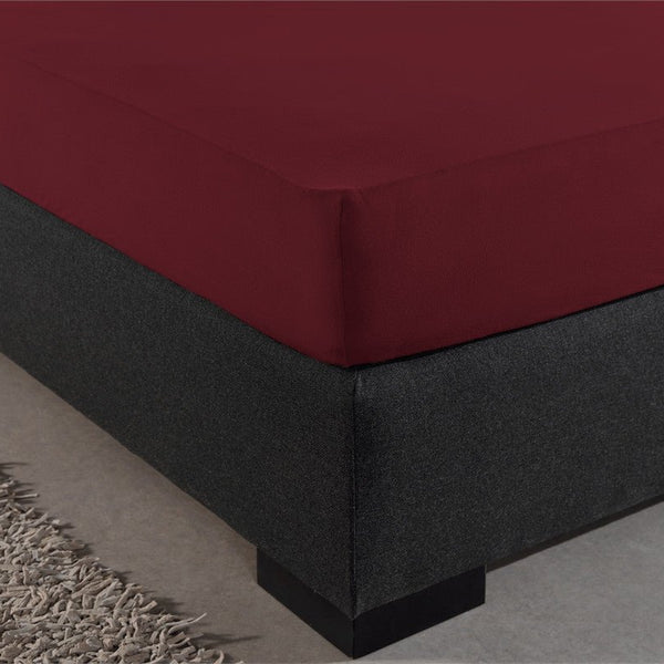 Double Jersey 220 GSM Soft Cotton Fitted Sheet | Bordeaux Red | Queen/King (EU) 160/180 x 200/220cm (L) x 40cm (D) - The Bedding & Blankets Store