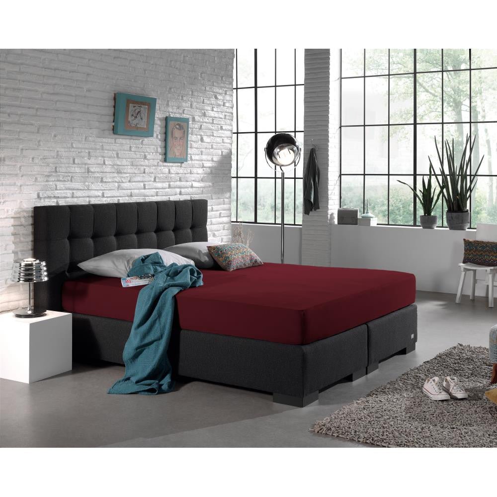 Double Jersey 220 GSM Soft Cotton Fitted Sheet | Bordeaux Red | Queen/King (EU) 160/180 x 200/220cm (L) x 40cm (D) - The Bedding & Blankets Store
