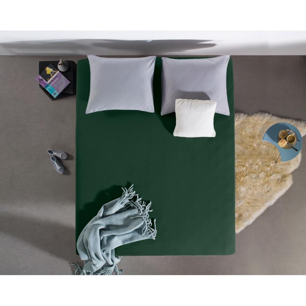 Double Jersey 220 GSM Soft Cotton Fitted Sheet | Botancal Green | Single 80/100 x 220cm (L) x 40cm (D) - The Bedding & Blankets Store