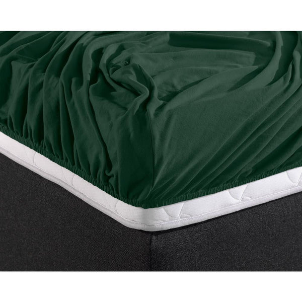 Double Jersey 220 GSM Soft Cotton Fitted Sheet | Botancal Green | Single 80/100 x 220cm (L) x 40cm (D) - The Bedding & Blankets Store
