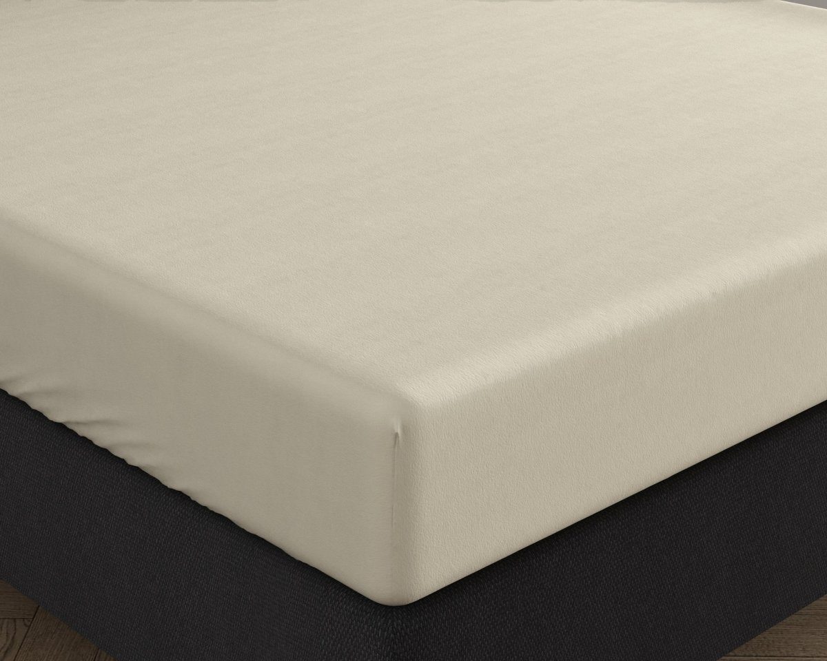 Double Jersey 220 GSM Soft Cotton Fitted Sheet | Cream | Single 80/100 x 220cm (L) x 40cm (D) - The Bedding & Blankets Store
