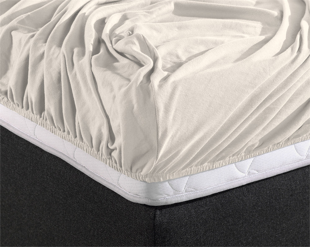 Double Jersey 220 GSM Soft Cotton Fitted Sheet | Cream | Single 80/100 x 220cm (L) x 40cm (D) - The Bedding & Blankets Store
