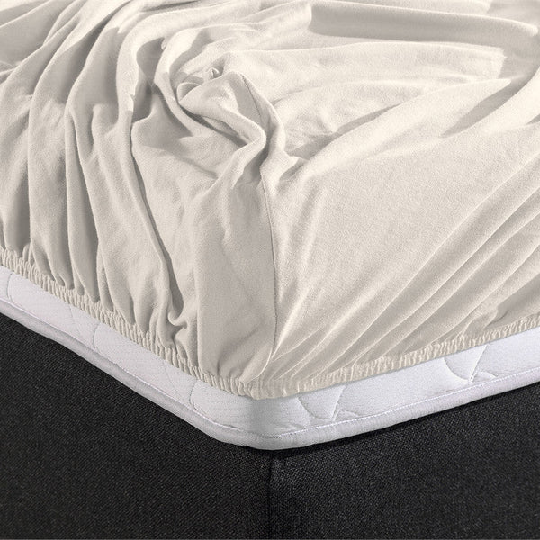 Double Jersey 220 GSM Soft Cotton Fitted Sheet | Cream | Single 80/100 x 220cm (L) x 40cm (D) - The Bedding & Blankets Store