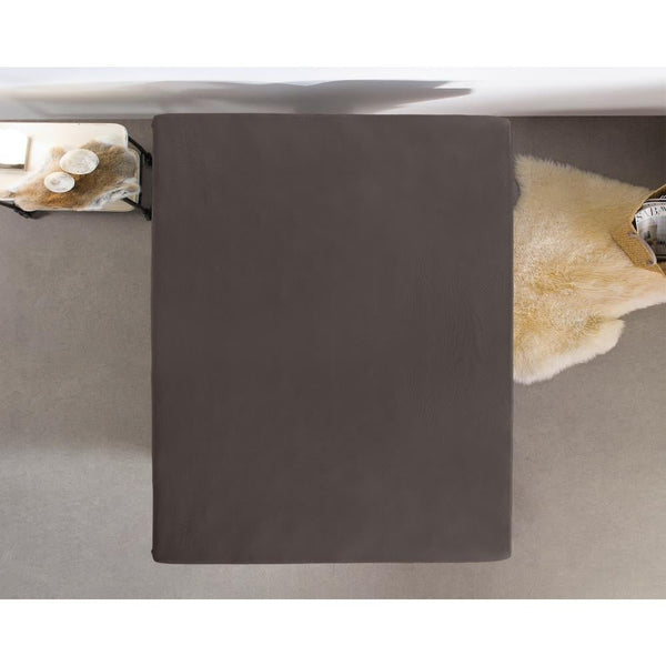 Double Jersey 220 GSM Soft Cotton Fitted Sheet | Deep Taupe | Single 80/100 x 220cm (L) x 30cm (D) - The Bedding & Blankets Store