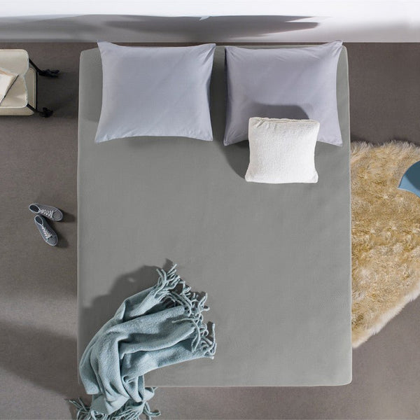 Double Jersey 220 GSM Soft Cotton Fitted Sheet | Grey | Single 80/100 x 220cm (L) x 40cm (D) - The Bedding & Blankets Store
