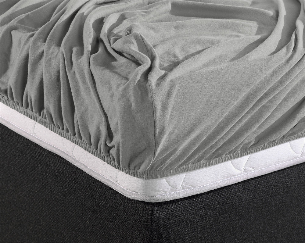 Double Jersey 220 GSM Soft Cotton Fitted Sheet | Grey | Single 80/100 x 220cm (L) x 40cm (D) - The Bedding & Blankets Store