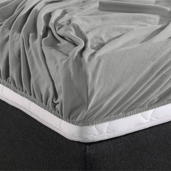 Double Jersey 220 GSM Soft Cotton Fitted Sheet | Grey | Single 80/100 x 220cm (L) x 40cm (D) - The Bedding & Blankets Store