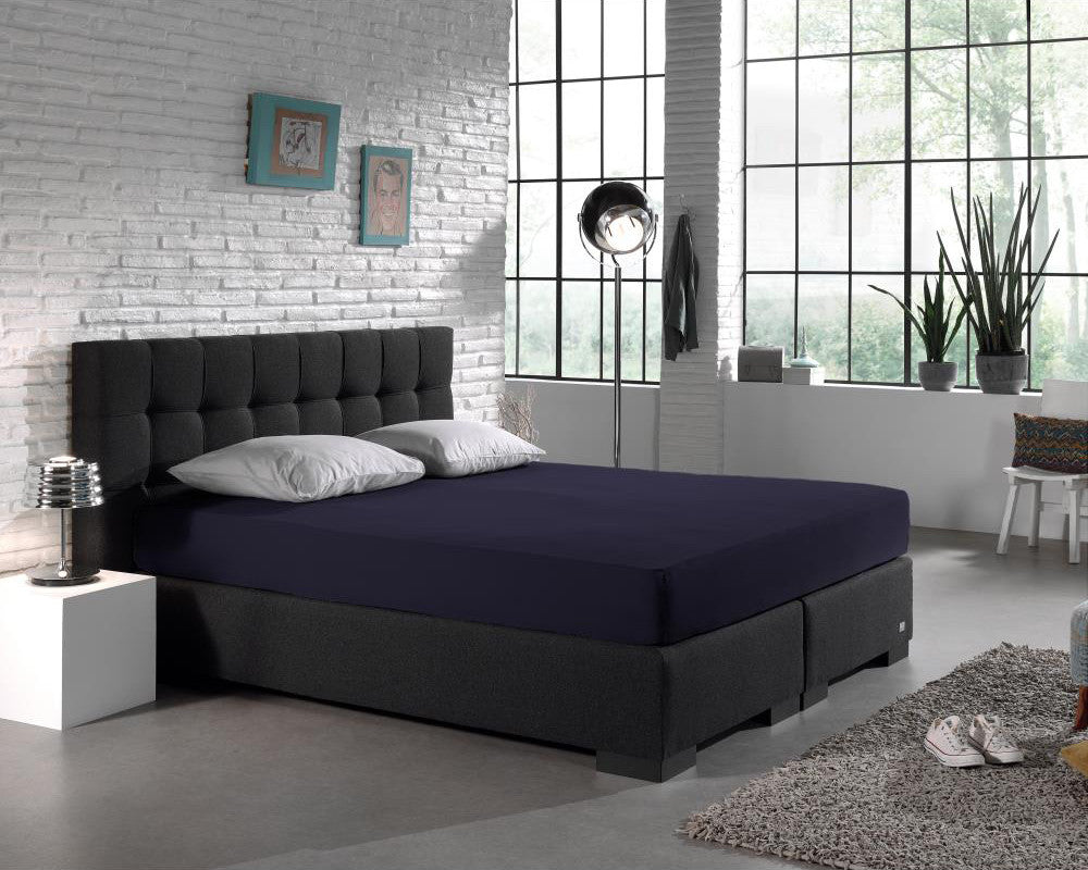 Double Jersey 220 GSM Soft Cotton Fitted Sheet | Navy | Single 80/100 x 220cm (L) x 30cm (D) - The Bedding & Blankets Store