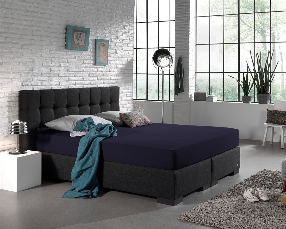 Double Jersey 220 GSM Soft Cotton Fitted Sheet | Navy | Single 80/100 x 220cm (L) x 30cm (D) - The Bedding & Blankets Store