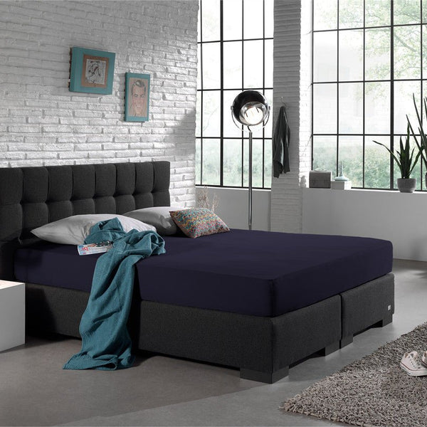 Double Jersey 220 GSM Soft Cotton Fitted Sheet | Navy | Single 80/100 x 220cm (L) x 30cm (D) - The Bedding & Blankets Store
