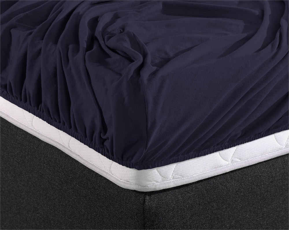 Double Jersey 220 GSM Soft Cotton Fitted Sheet | Navy | Single 80/100 x 220cm (L) x 30cm (D) - The Bedding & Blankets Store