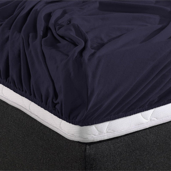 Double Jersey 220 GSM Soft Cotton Fitted Sheet | Navy | Single 80/100 x 220cm (L) x 30cm (D) - The Bedding & Blankets Store