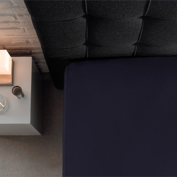 Double Jersey 220 GSM Soft Cotton Fitted Sheet | Navy | Single 80/100 x 220cm (L) x 30cm (D) - The Bedding & Blankets Store