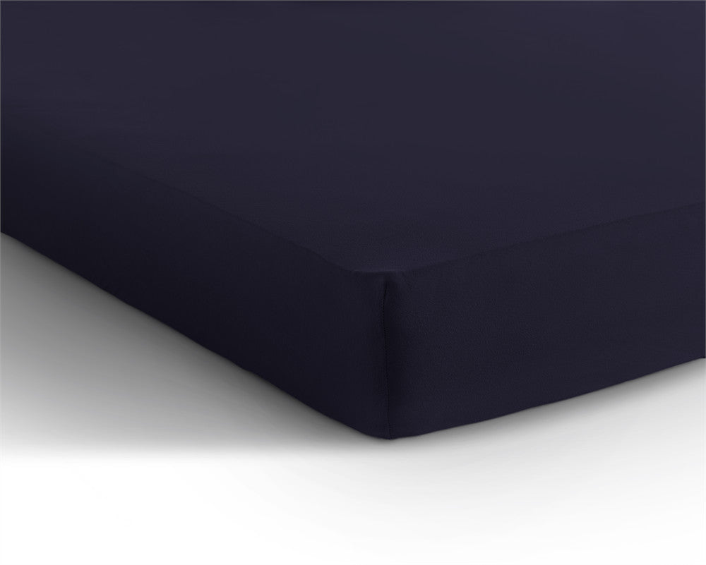 Double Jersey 220 GSM Soft Cotton Fitted Sheet | Navy | Single 80/100 x 220cm (L) x 30cm (D) - The Bedding & Blankets Store