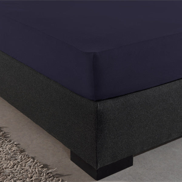 Double Jersey 220 GSM Soft Cotton Fitted Sheet | Navy | Single 80/100 x 220cm (L) x 30cm (D) - The Bedding & Blankets Store