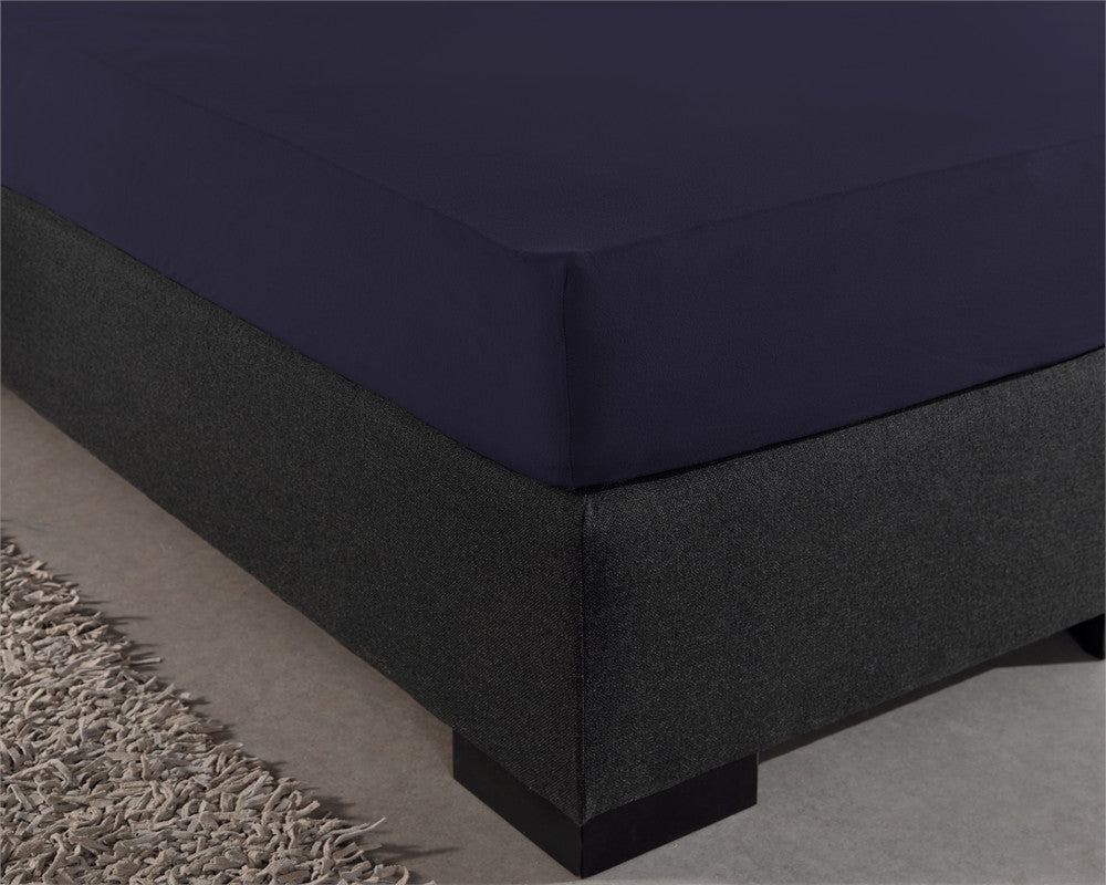 Double Jersey 220 GSM Soft Cotton Fitted Sheet | Navy | Single 80/100 x 220cm (L) x 30cm (D) - The Bedding & Blankets Store