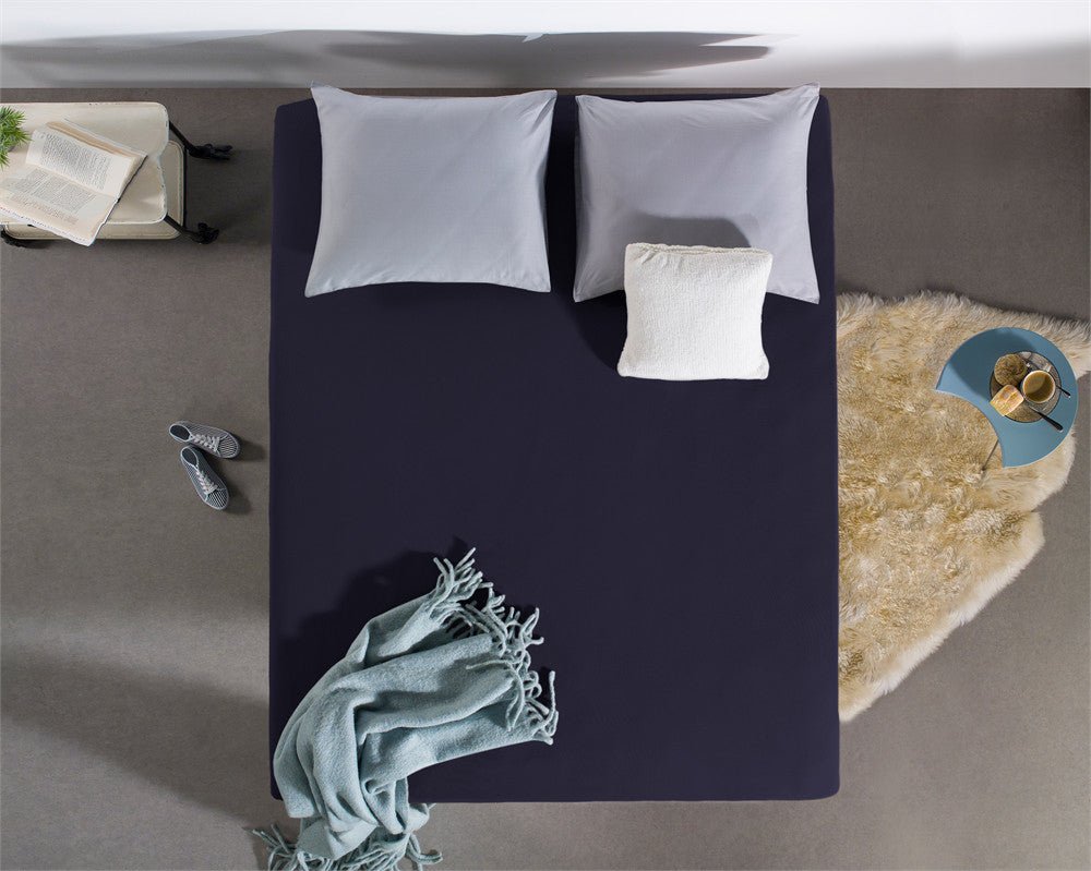 Double Jersey 220 GSM Soft Cotton Fitted Sheet | Navy | Single 80/100 x 220cm (L) x 30cm (D) - The Bedding & Blankets Store