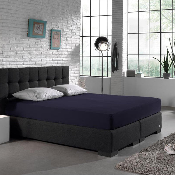 Double Jersey 220 GSM Soft Cotton Fitted Sheet | Navy | Single 80/100 x 220cm (L) x 30cm (D) - The Bedding & Blankets Store