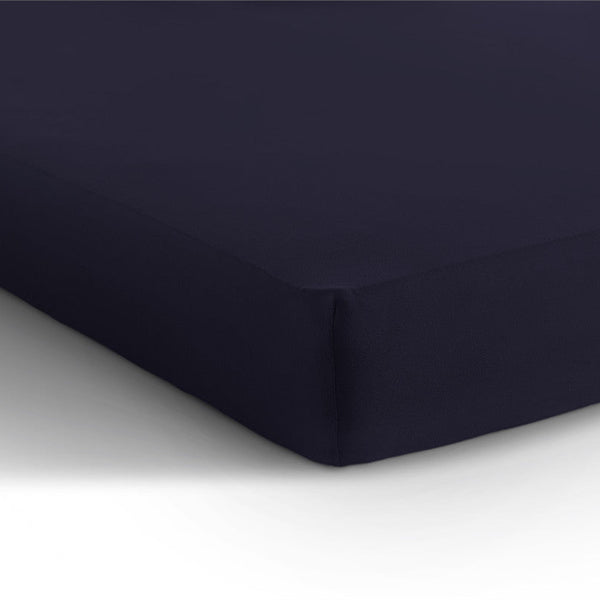 Double Jersey 220 GSM Soft Cotton Fitted Sheet | Navy | Single 80/100 x 220cm (L) x 30cm (D) - The Bedding & Blankets Store