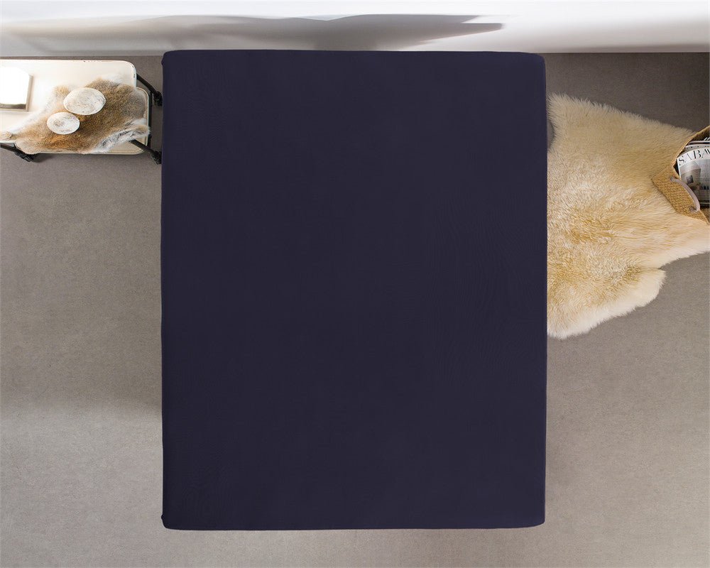 Double Jersey 220 GSM Soft Cotton Fitted Sheet | Navy | Single 80/100 x 220cm (L) x 30cm (D) - The Bedding & Blankets Store