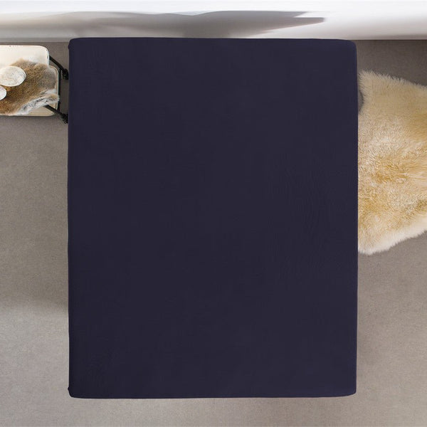 Double Jersey 220 GSM Soft Cotton Fitted Sheet | Navy | Single 80/100 x 220cm (L) x 30cm (D) - The Bedding & Blankets Store