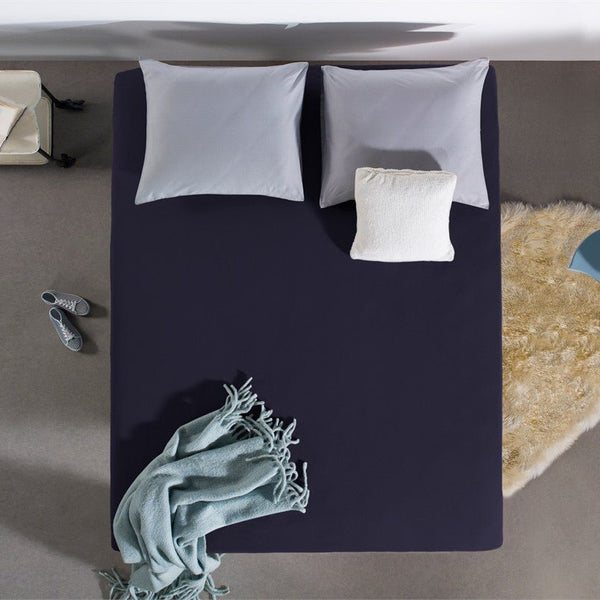 Double Jersey 220 GSM Soft Cotton Fitted Sheet | Navy | Single 80/100 x 220cm (L) x 30cm (D) - The Bedding & Blankets Store