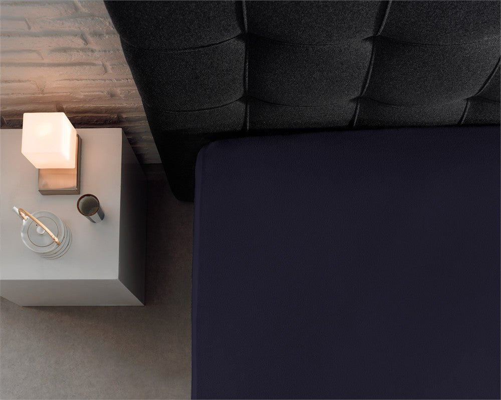 Double Jersey 220 GSM Soft Cotton Fitted Sheet | Navy | Single 80/100 x 220cm (L) x 30cm (D) - The Bedding & Blankets Store