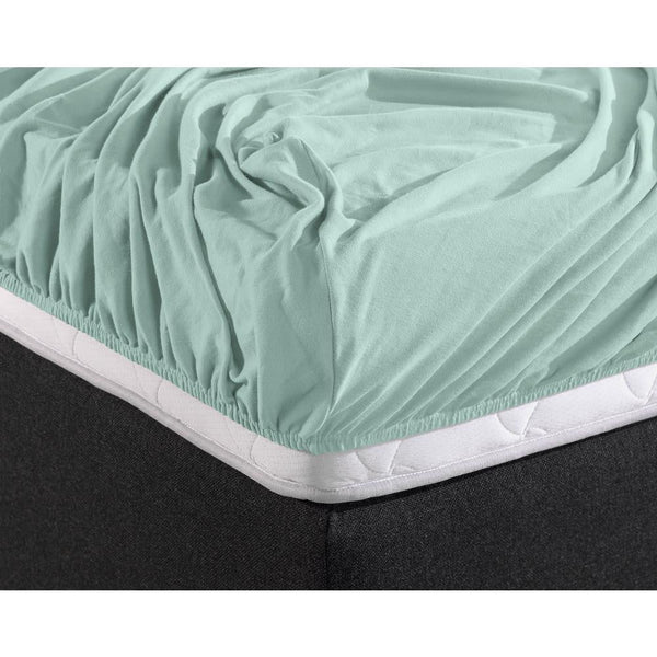 Double Jersey 220 GSM Soft Cotton Fitted Sheet | Pastel Blue | Single 80/100 x 220cm (L) x 30cm (D) - The Bedding & Blankets Store